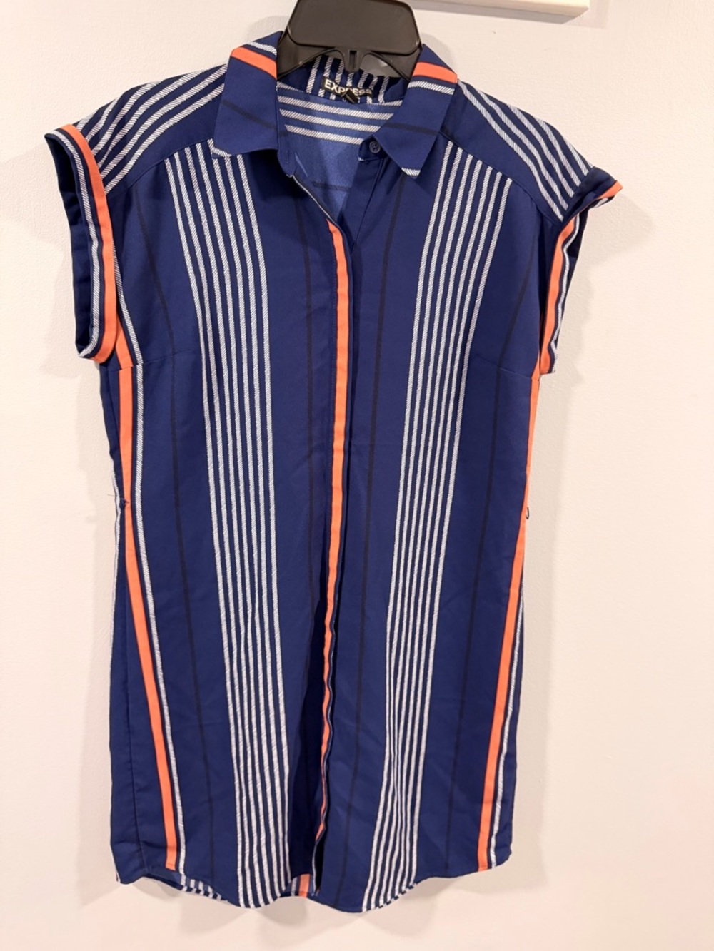 Express Navy Dress with Coral & White Vertical Stripes